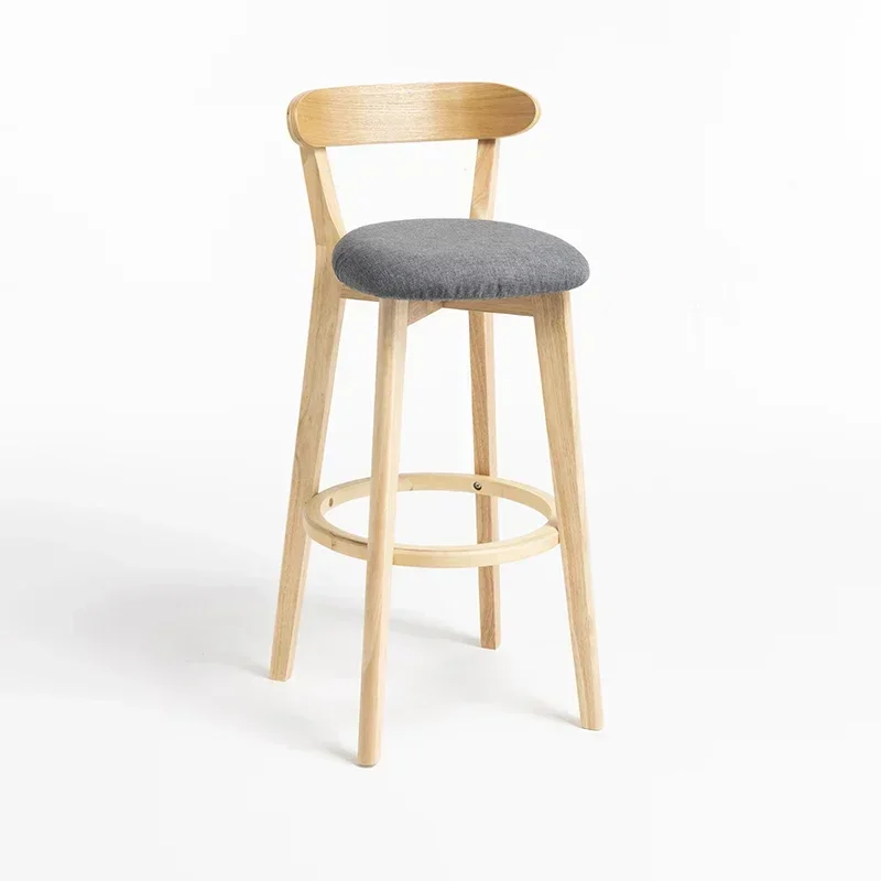 Nordic Solid Wood Family Back Bar Chair Modern Simple High Stool Bar Stool Milk Tea Shop Front Desk Chair Nordic Bar Stool