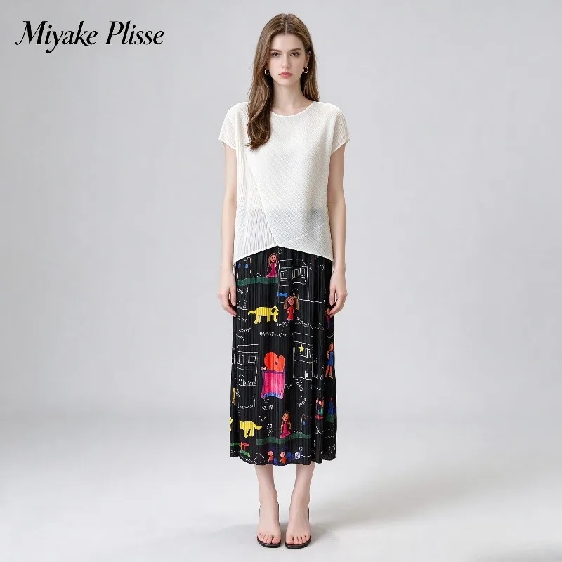 Women's Pleated Skirt 2026 Summer New Original Printed High Waist Slimming Casual Fashionable Versatile Stretch Skirt Trendy