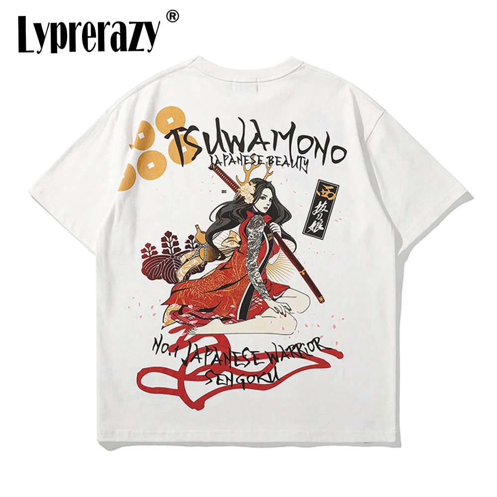 

Lyprerazy Japanese Sword Girl Printing Short-sleeved T-shirt Men's Loose Trendy Summer T shirt