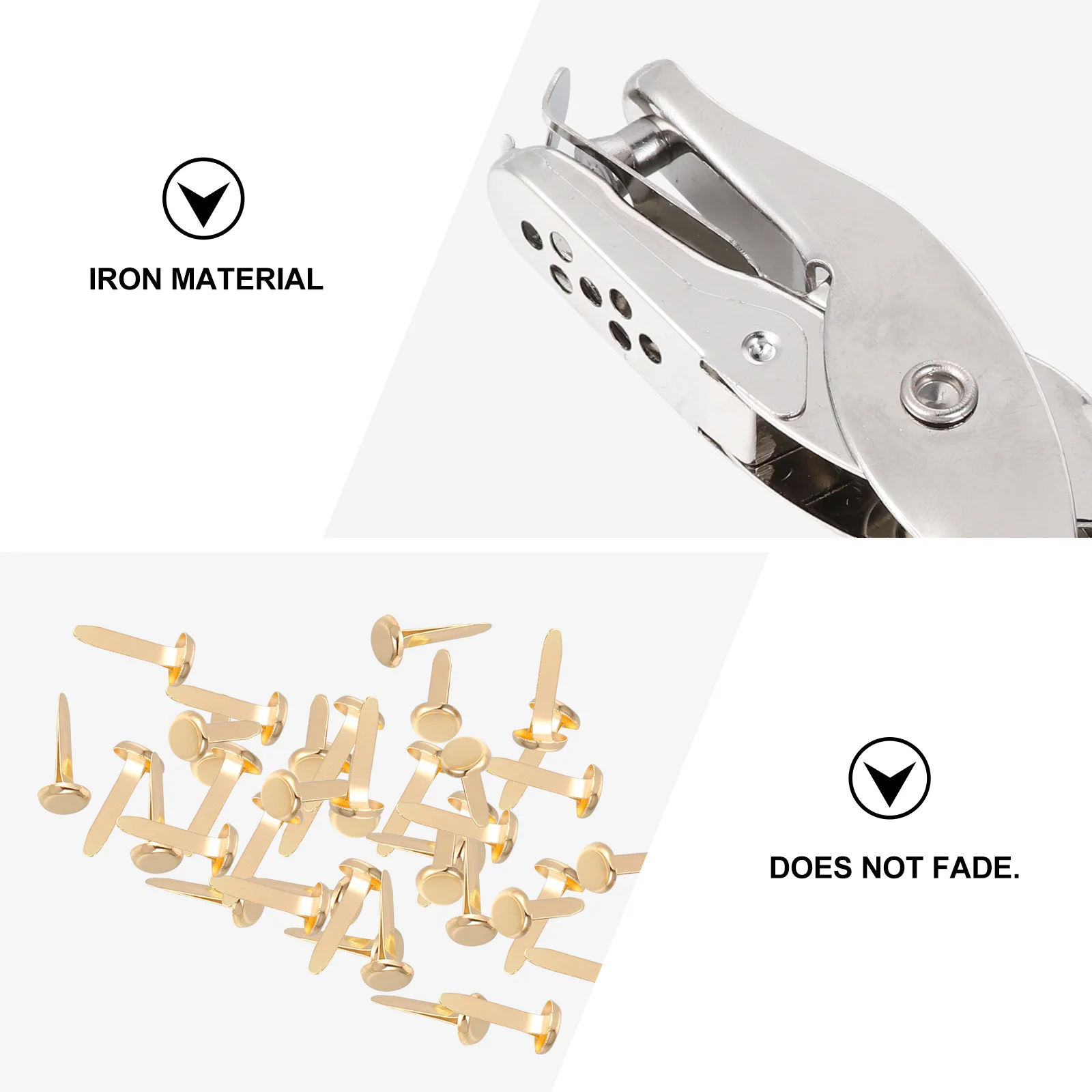 

200Pcs Brass Plated Iron Paper Brads Fasteners for DIY Crafts Scrapbooking Cards Files Decoration Includes Hole Punch