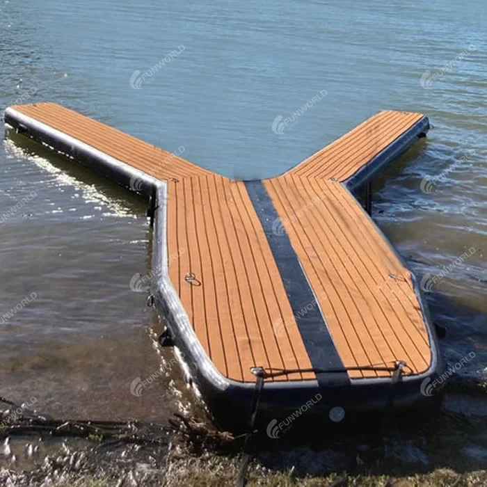 Water Sports Drop Stitch Floating Inflatable Yacht Dock Y Pontoon Platform for Motor Boat Parking With Teak