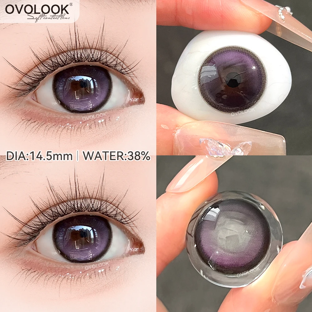 OVOLOOK - Lentilles de contact souples agrandissantes pour pupilles, noires/violettes/bleu saphir, sans ordonnance, style coréen, aspect naturel
