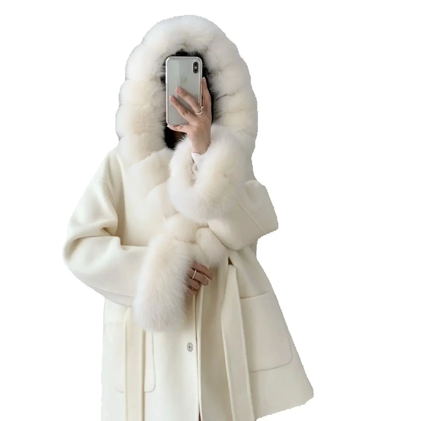 Moonlight white Light camel colo A spoiled young lady with high-end look, collar with and a woolen jacket for a woman