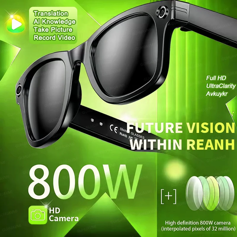 

New 8 Million Pixels Smart AI Glasses Recording Videos Take A Photo AI Recognition Answer Translation Waterproof Call Sunglasses