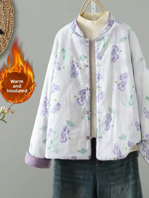 

Double-Sided Wear Thiened Cotton Jaet for Women with Flap Buttons Loose Fit Warm Winter Coat Small Size Friendly