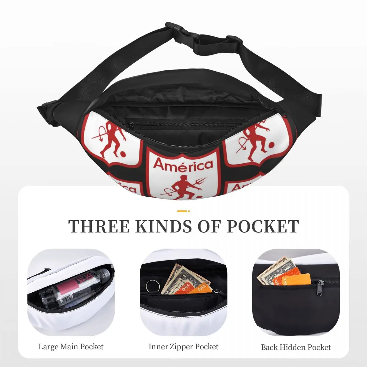 America de Cali Los Diablos Rojos Los EscarlUnisex Waist Bag Multifunction Sling Crossbody Bags Chest Bags Short Trip Waist Pack