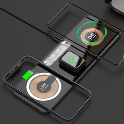 Transparent Alloy Magnetic Qi Wireless Charger Pad For Apple Watch iPhone 13 12 Pro Max Mini AirPods 15W Fast Wireless Charging