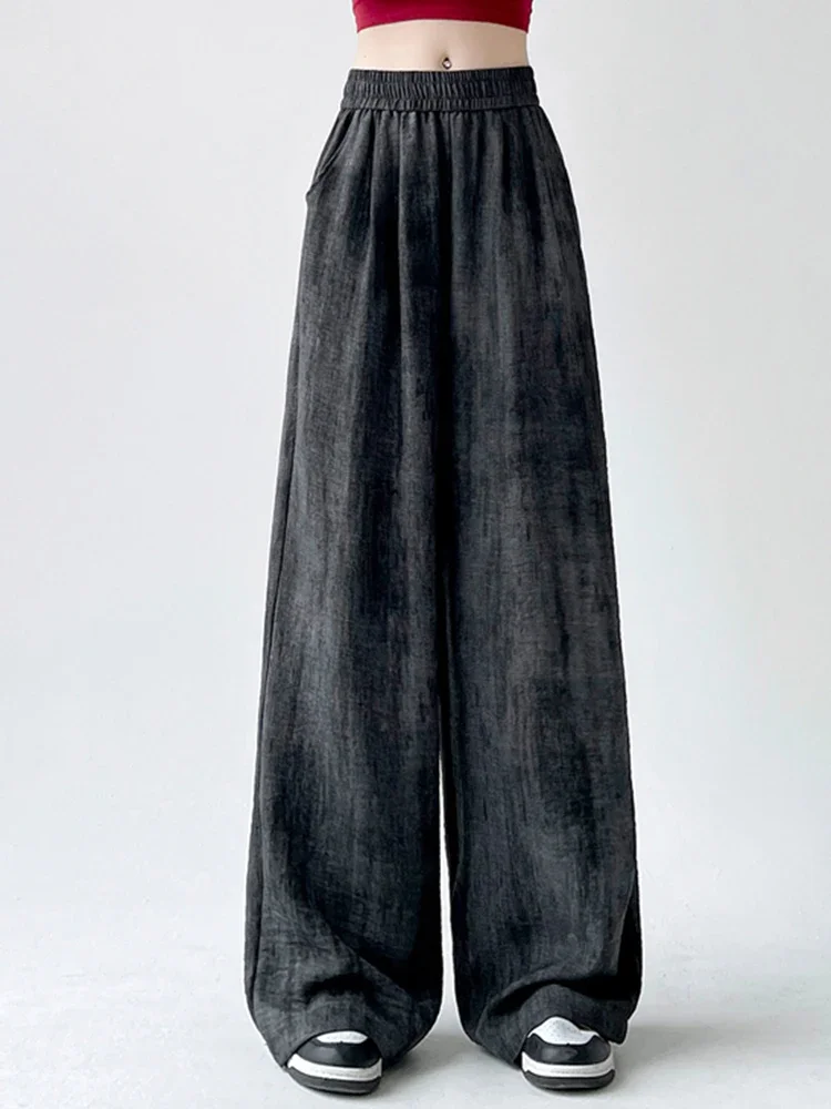 

Брюки женские прямые с эластичной завышенной талией, повседневные свободные Модные Простые стандартные штаны в полную длину с широкими штанинами, лето