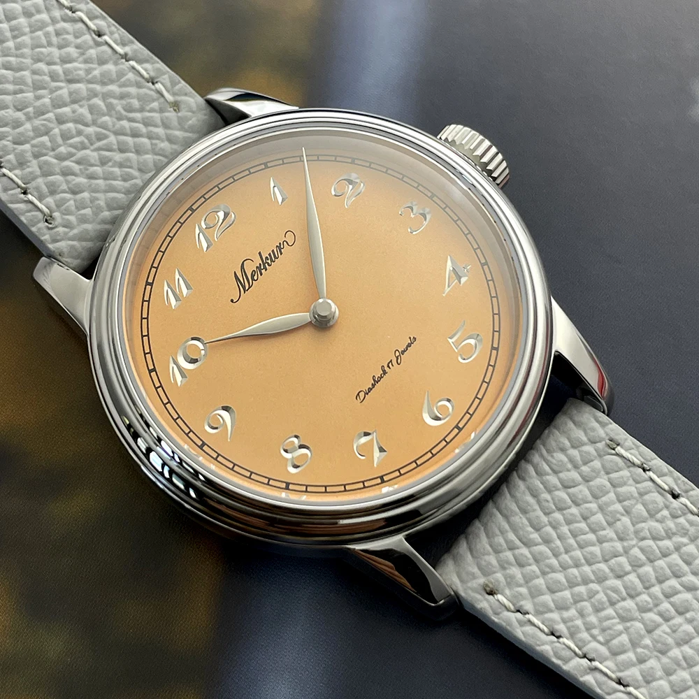 جديد Merkur Intaglio ساعة 50 متر الجلد غواص ساعة خمر الأبيض الميكانيكية ساعة اليد 38 مللي متر الياقوت Relogio Masculino #2