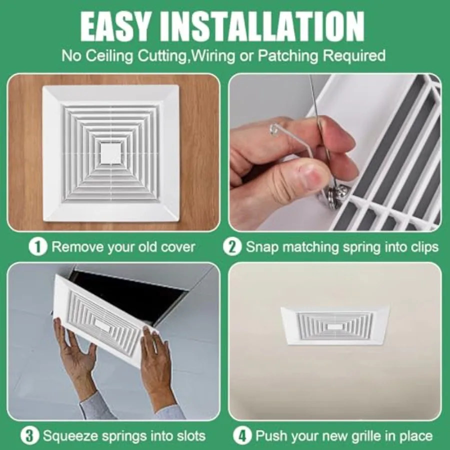 1-Piece ""es Bathroom Ehaust Fan Cover with Spring, Square Ceilg or Wall Mounted Ehaust Fan, Ceilg Fan, Grille, Air Diffuser, D view 5