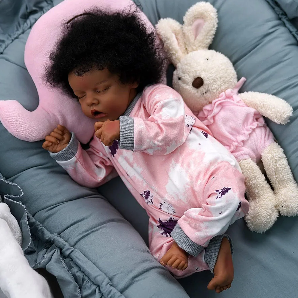 Lifelike Baby Doll Reborn Finished Silicone Full Body Darkskin Babies Girl Alive Rooted Hair Like Real Sleeping African American