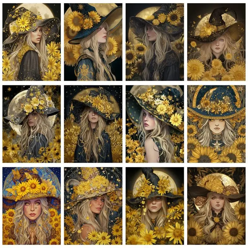 

GATYZTORY Coloring By Number Sunflower Woman Kits Painting By Number DIY Frame Modern Drawing On Canvas HandPainted Art Gift