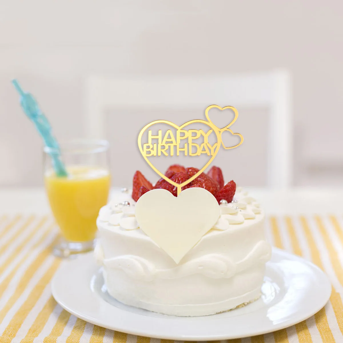 

Peach Heart Mirror Cake Topper Picks for Birthday Wedding Party Cakes Desserts Acrylic Safe Decorative Supplies