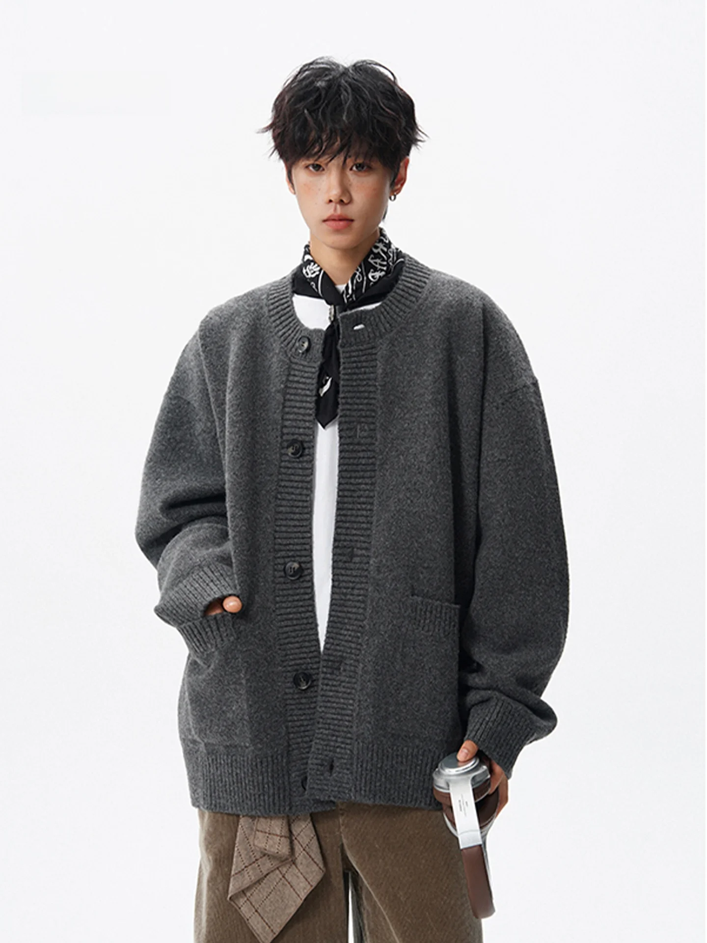 

Мужской кардиган свободного кроя с открытым воротом, повседневный, утепленный, вязаный, осенне-зимний, новинка, в американском стиле, для отдыха