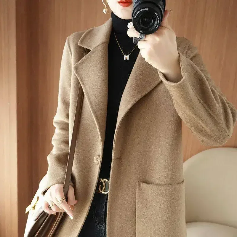 

Spring, Autumn and Winter Coat Short Small Double-sided Cashmere Coat Ladies Medium and Long