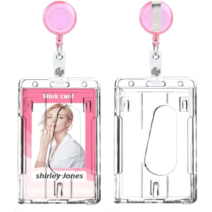 

Clear ID Card Holder with Retractable Translucent Reel Clip Transparent Thumb Slot PC Hard Plastic Work Card Protector for Nurs