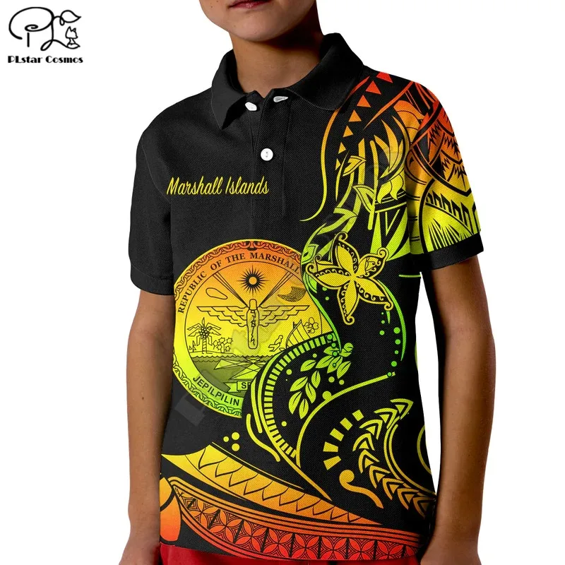 Marshall Islands Polo Shirt KID Proud Seal Star Version Reggae 3D Printed Polo Shirts Summer Tees Tops