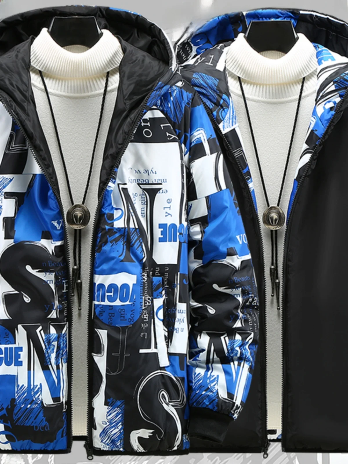 ملابس على الوجهين سترة قطنية خفيفة الوزن للرجال بقلنسوة للخريف والشتاء ملابس قطنية جديدة فضفاضة كبيرة الحجم Faion Urban Sle #5