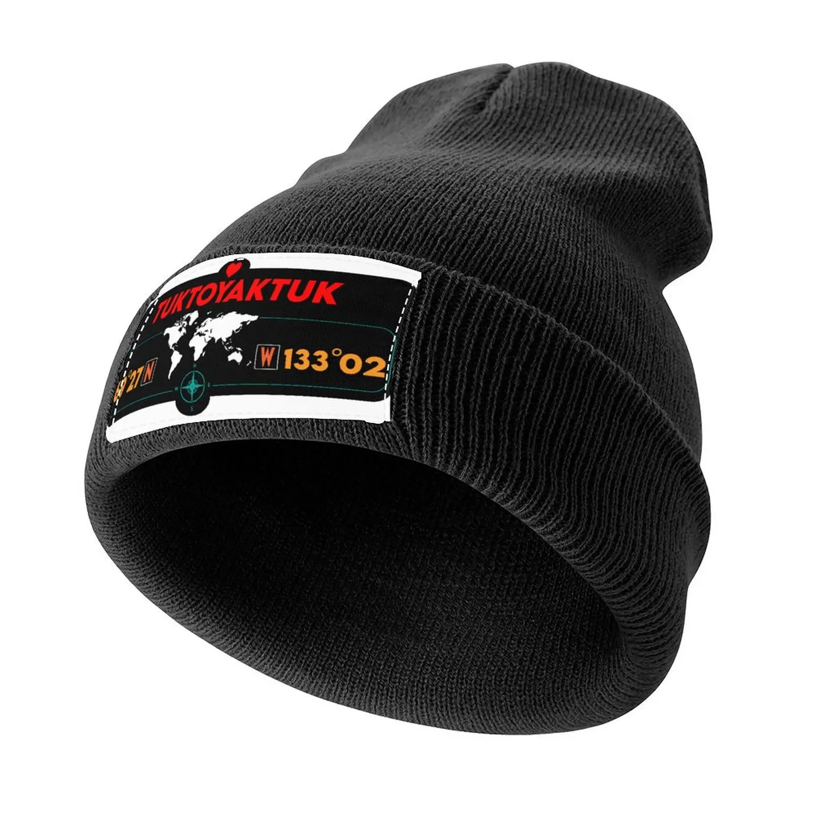 

Tuktoyaktuk Map GPS Coordinates Artwork with Compass funny gift Knitted Cap foam party Hat Rave Mens Hats Women's