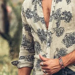 Men's Long Sleeve Shirt Casual Trend Fashion Floral Slim-fit Shirt For Men