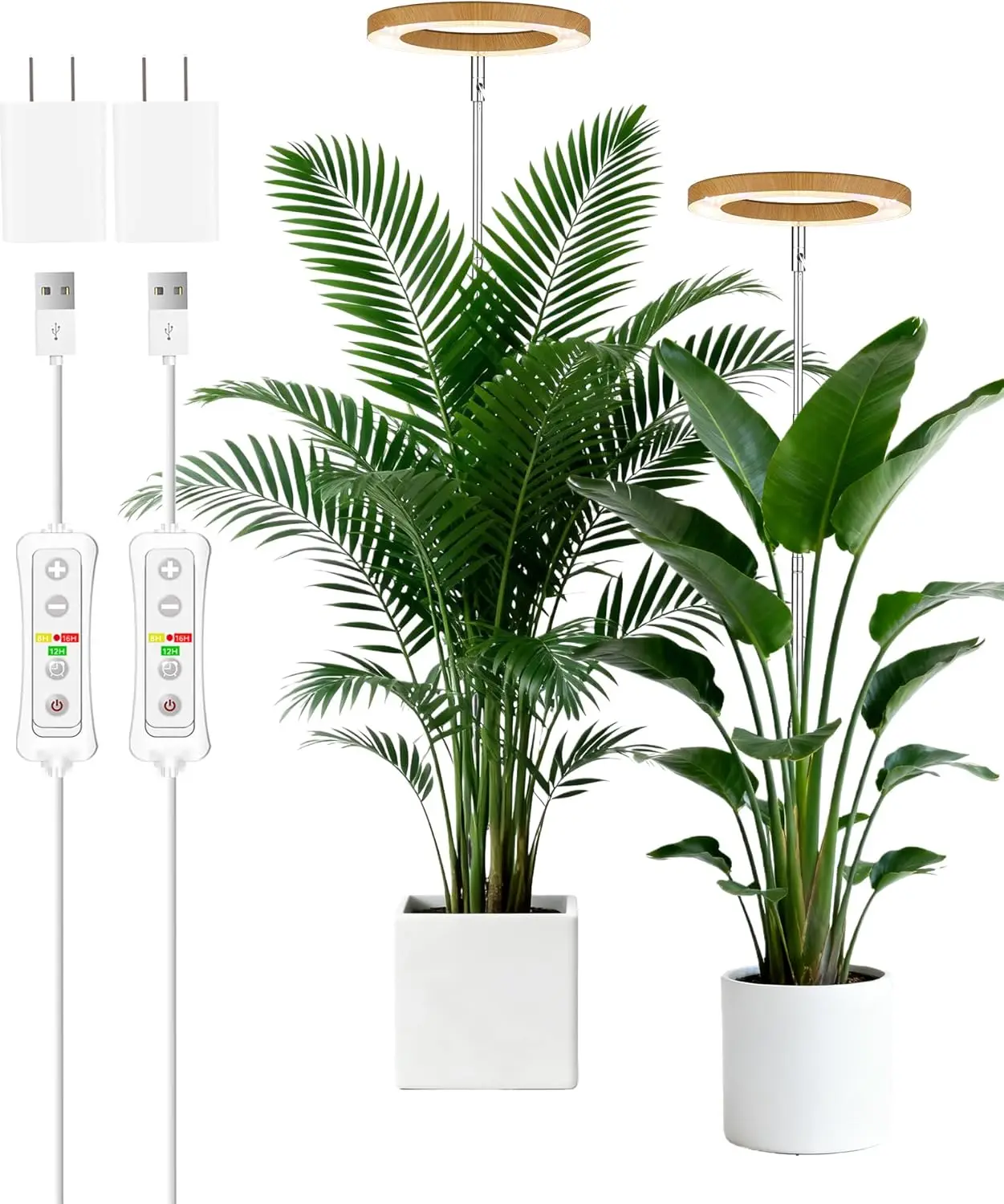 

Full Spectrum LED Grow Light for Tall Indoor Plants, Adjustable Height with Auto Timer, 5V Safe Low Voltage Wood Grain Lamp