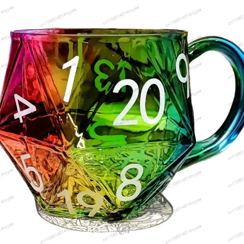 D20 Dice Rainbow Mug - Polyhedral Ceramic Coffee Cup, Creative Tabletop Game Gift for D&D Players, RPG Enthusiasts