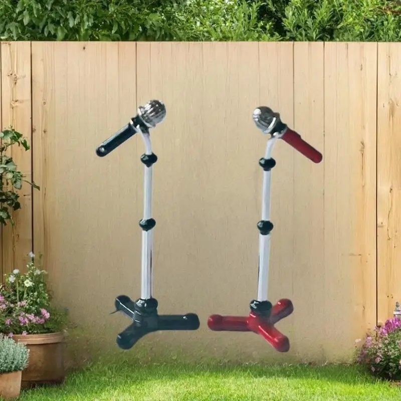 

Новинка! 1 шт. Декор для кукольного домика 1/12, аксессуары для кукольного домика, миниатюрная имитация микрофона из сплава с подставкой, модель-игрушка