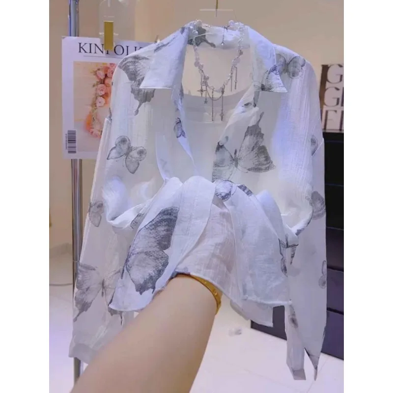 

Нишевый дизайн-сенсорная тонкая дышащая солнцезащитная рубашка для женщин летом, новая модная солнцезащитная рубашка с принтом тай-дай, топ