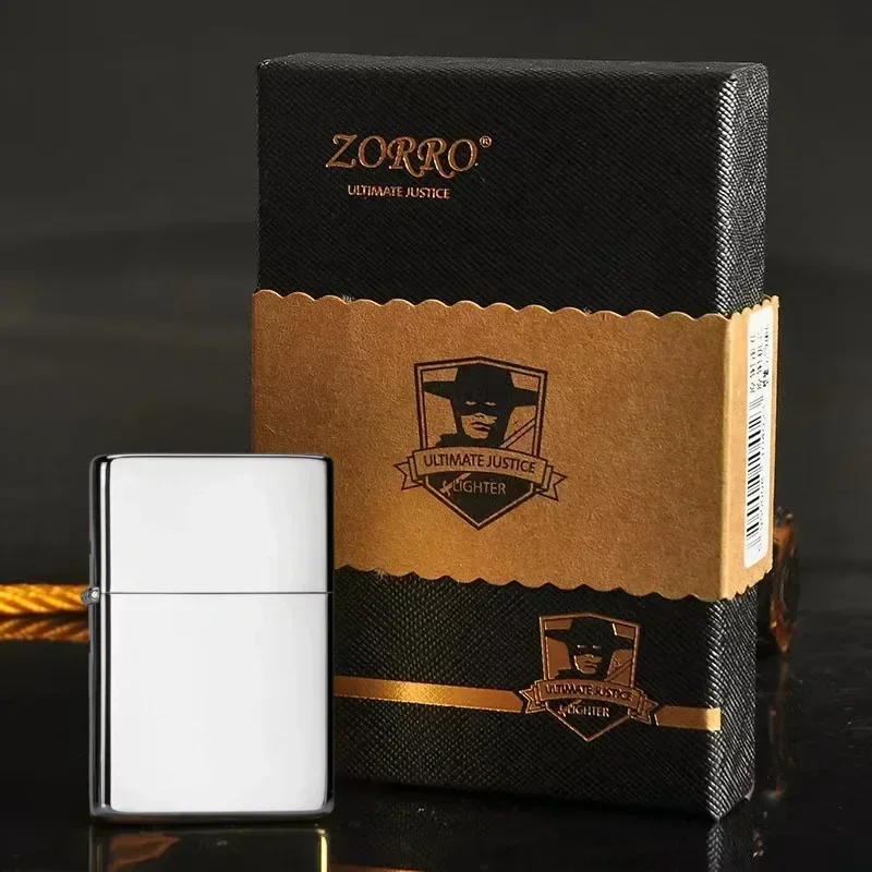ZORRO ZC9 ultradunne brander, retro messing creatieve ouderwetse slijpsteen winddichte aansteker