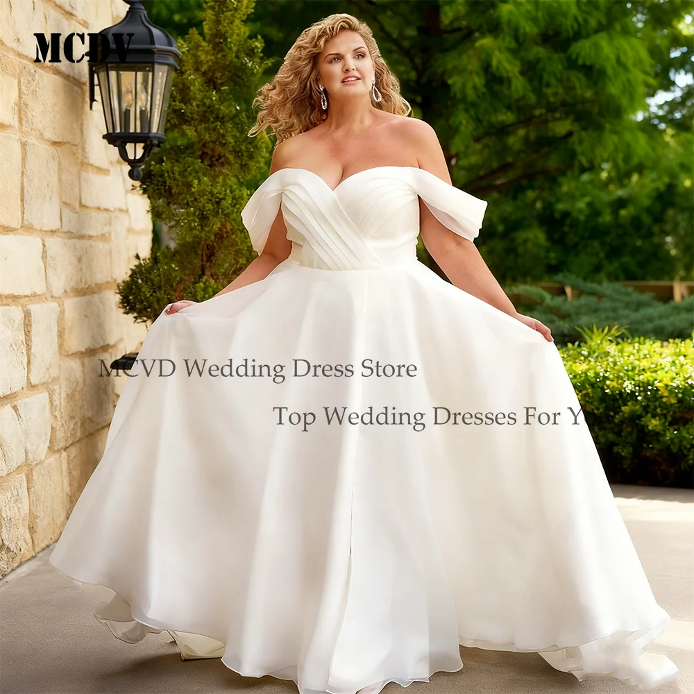 

MCDV Customized Oversize Wedding Dresses Off Shoulder Sweetheart A-Line Organza Bride Gowns Civil vestido de novia princesa