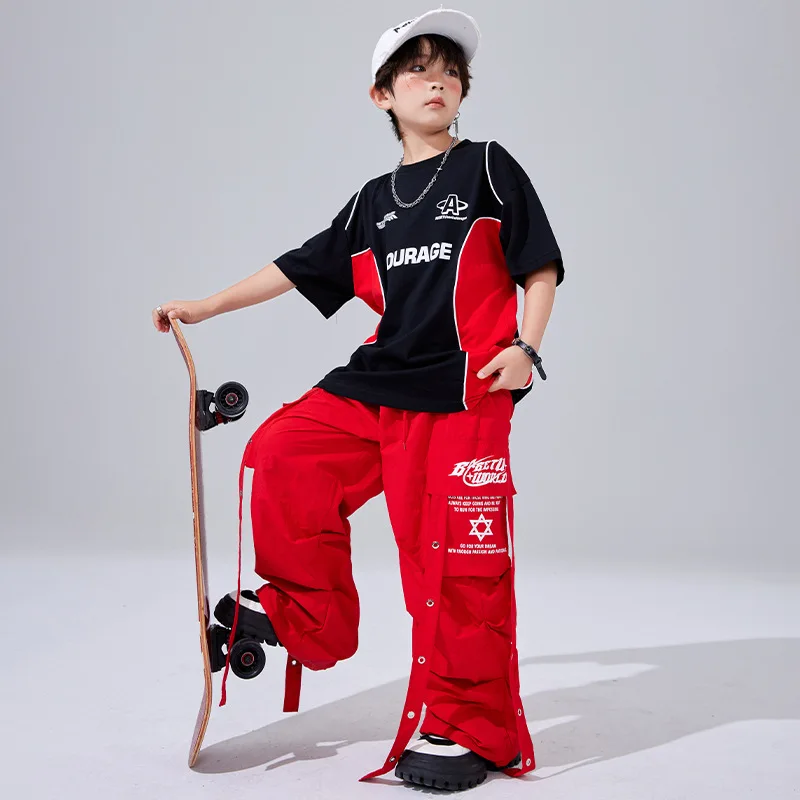 Mädchen Hip Hop Kontrast T-shirt Street Dance Hosen Coole Streetwear Outfits Jungen Jazz Kostüm Kleidung Sets Gruppe Jazz Kostüme