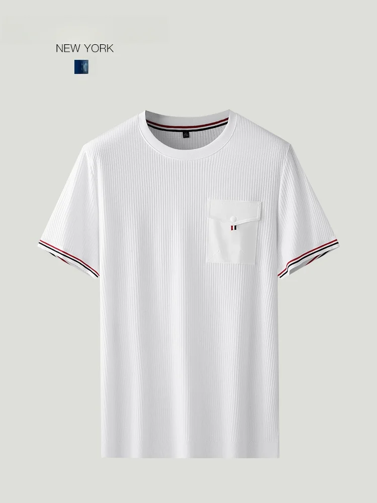 

THOM BEAUN Men's ort Sve T-irt Striped round Ne Pure Color Summer New Sle Casual Comfortable Breathable Top