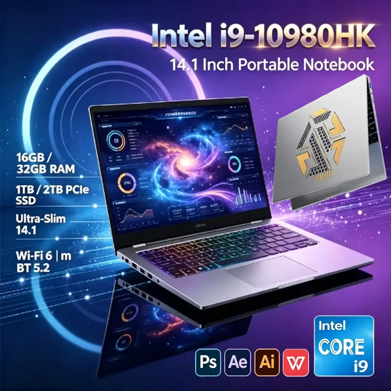 2026 Intel Core I9-10980HK Laptop 14.1 Inch Win11 Pro 16GB/32GB RAM 1TB 2TB SSD Unlock Office Business Gaming Notebook