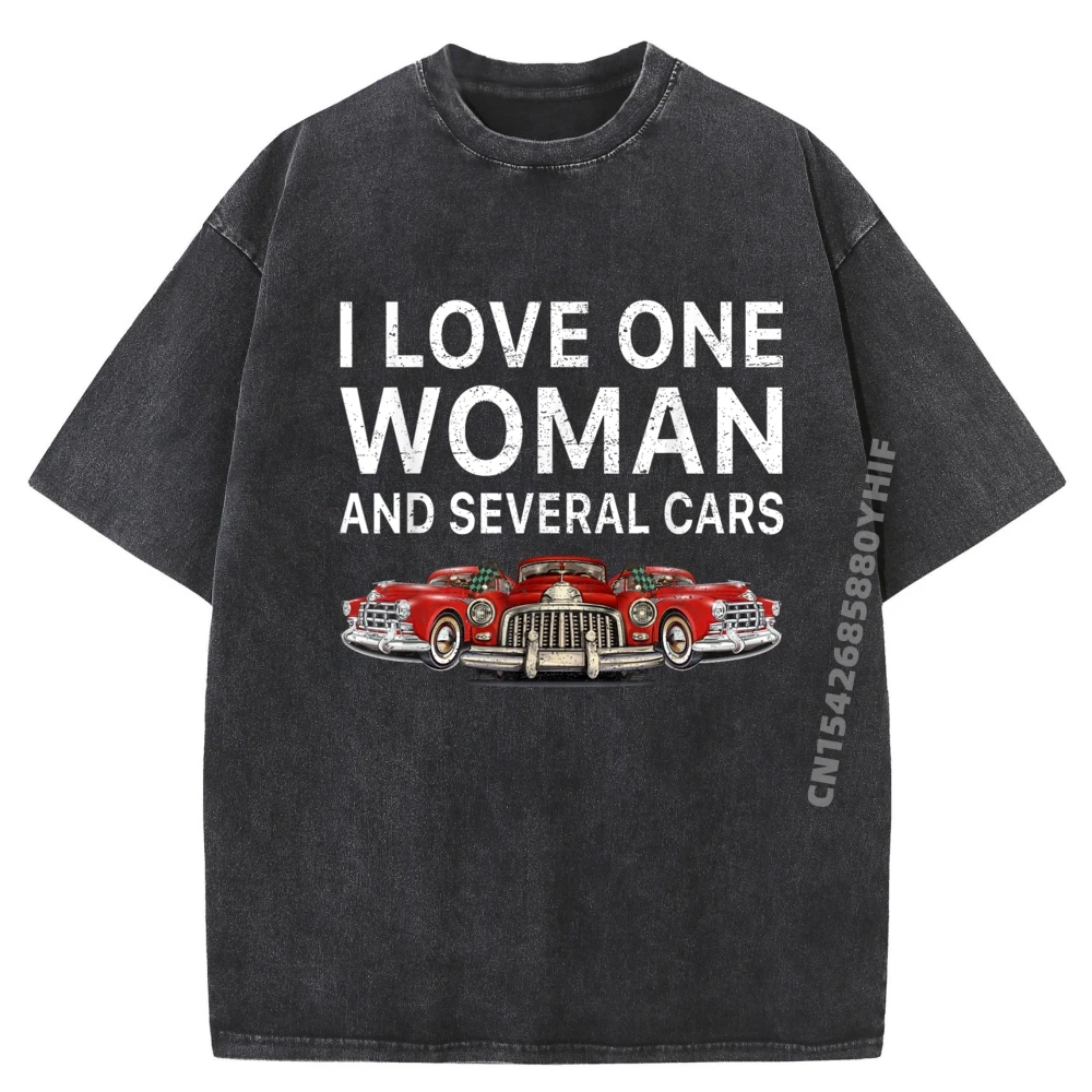 

I Love One Woman And Several Cars Car Mechanic Black Shirt Graphic Tees Men's Shirt Retro Washed Clothes