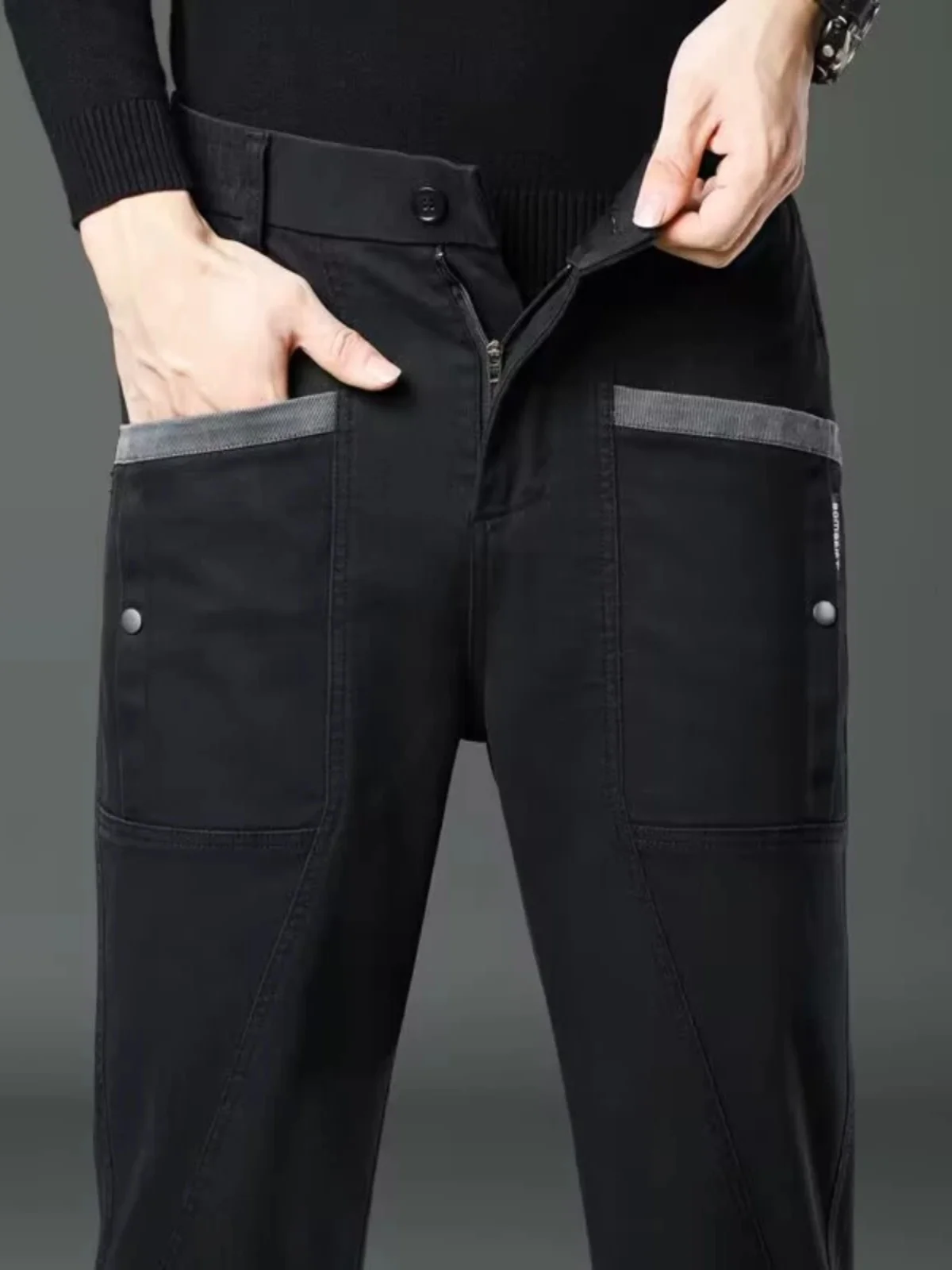 

Men's Casual Straight Leg Work Trousers Four kets Durable Youth Faion Autumn Wear Resistant to Dirt And Wear Long Pants