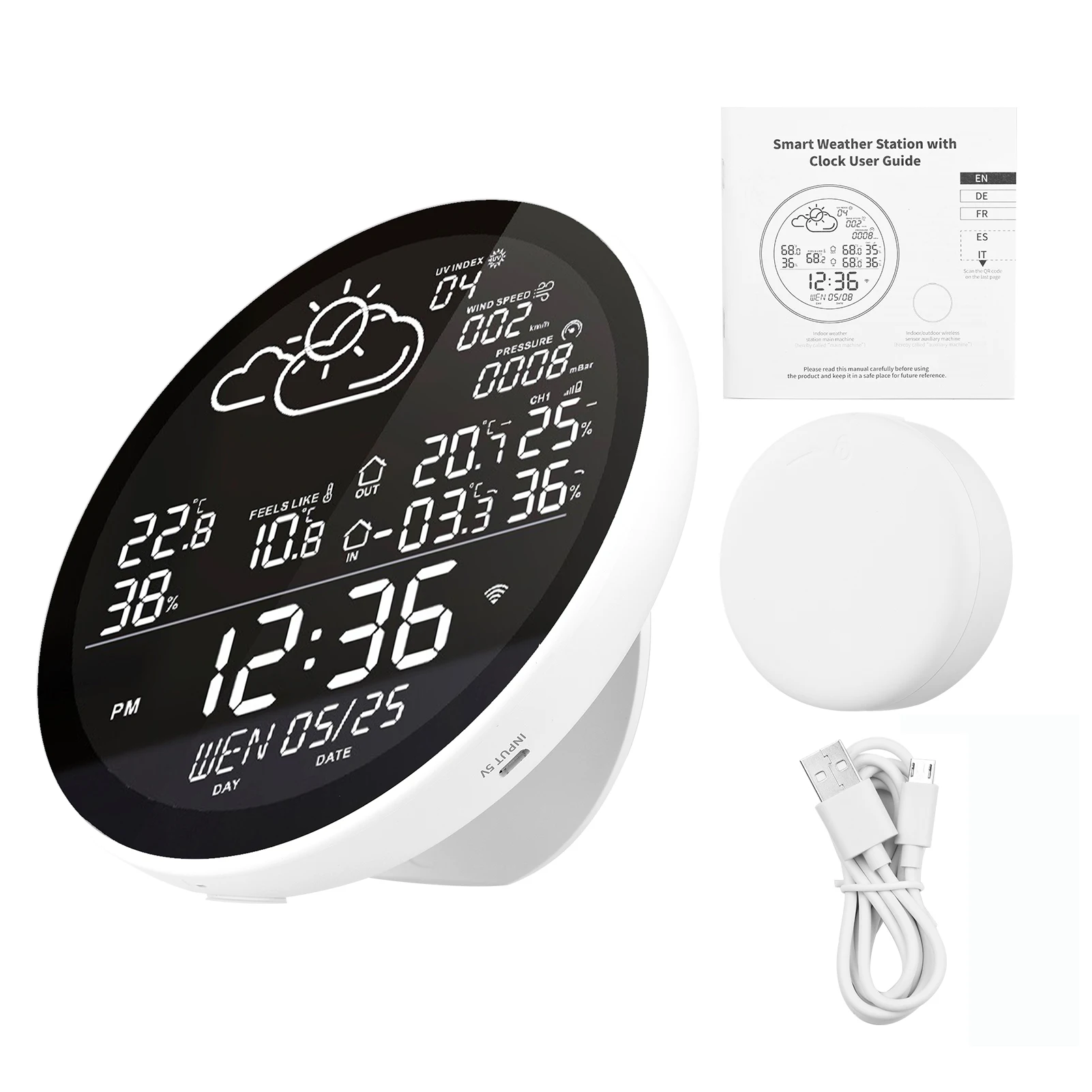 Tuya WIFI Weather Station Table Clock Multifunctional Thermometer Hygrometer Outdoor Indoor Temperature Tester Weather Forecast