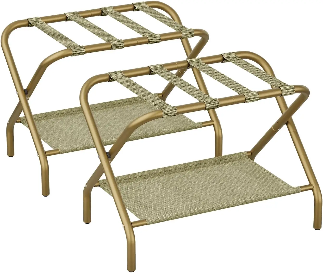 

2-Pack Folding Luggage Rack with Shoe Shelf, Easy Assembly, Portable, Holds 110 lbs, Gold Finish