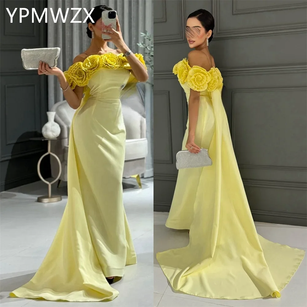 Customized Evening Dress Formal Women Party Occasion YPMWZX Off-the-shoulder Column Floor Length Skirts Flower Bespoke Occasion