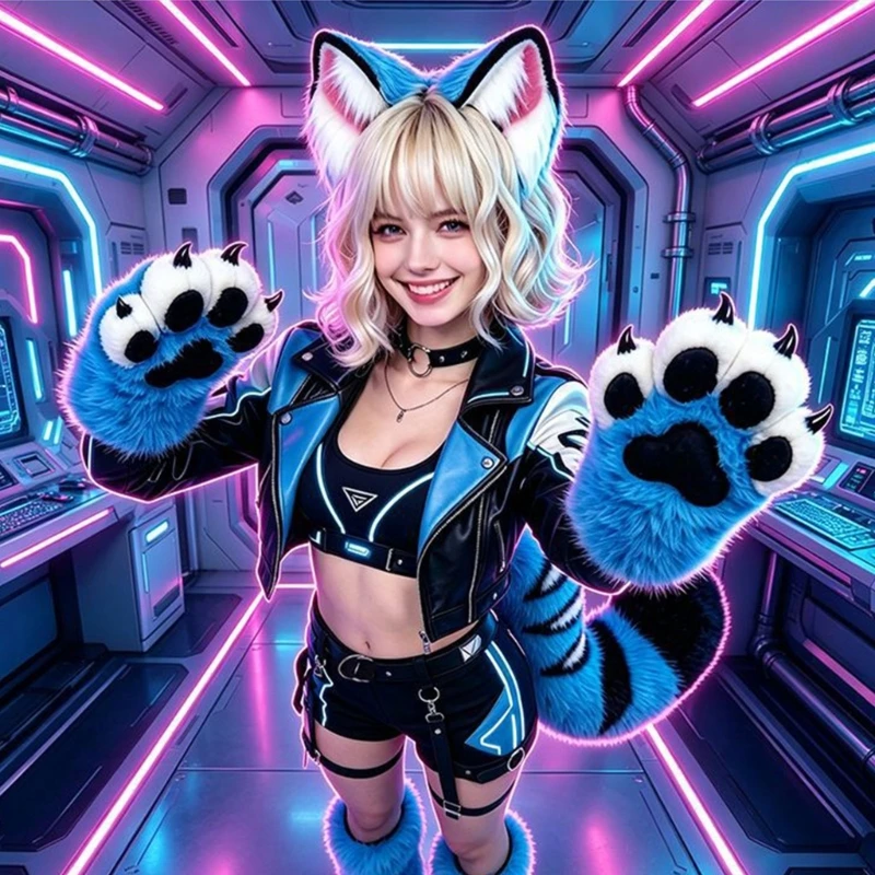 R7UF 3D Paws Costume Gloves for Kids, Teens, and Adults, Plush Handwear for Theme Event Photoshoots and Stage Performances