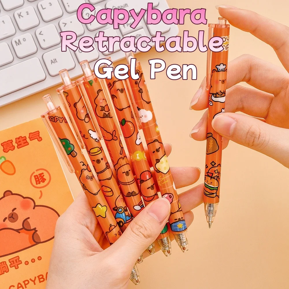 

3/6/12pcs Capybara Retractable Gel Pen for Elementary Students Black Ink Writing Tool Smooth School Stationery Gift Pen for Kids