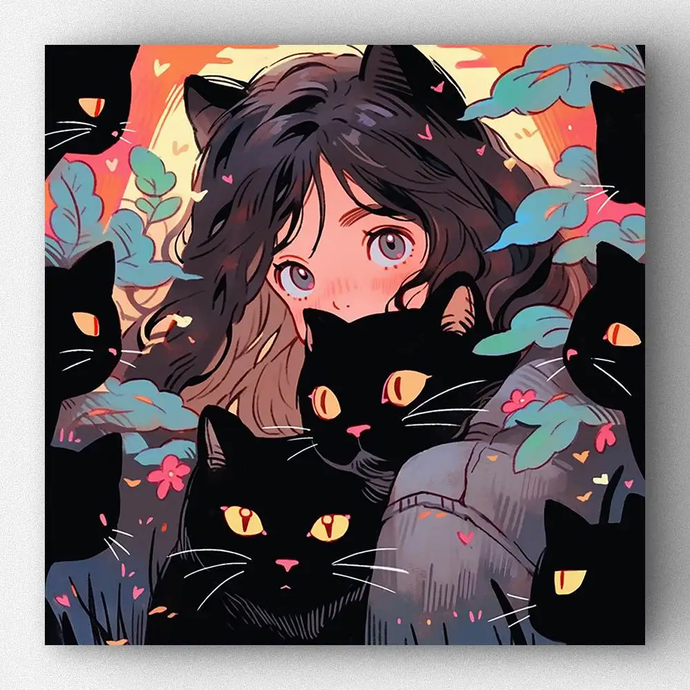 

FOREVER YOUNG DIY Diamond Painting Girl and Cat Full Square Band AB Crystal Diamond Cute Crafts Diamond Home Decor Gift New