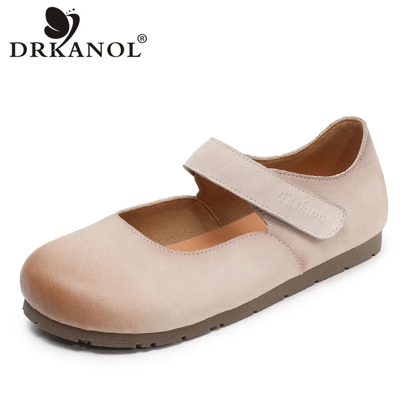 

Женские лоферы DRKANOL из натуральной кожи, повседневные туфли без каблука, ручная работа, ретро-стиль, мягкие, удобные, с круглым носком