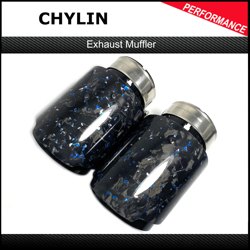 

One Piece High Quality Blue Forged Carbon Fibre Car Exhaust Tip Black Coated Stainless Steel Muffler Tip Tail Pipe Without Logo