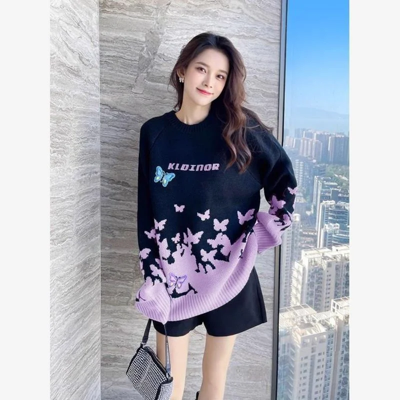 Dalong pull tricoté femme automne hiver Long Sve rond Ne régulier mince sans boules non pelucheux pull mi-long