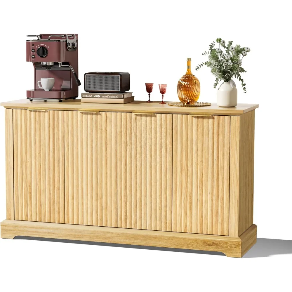 

Large Buffet Sideboard Cabinet with Storages, 55" Fluted Modern Buffet Table Coffee Bar Wine Bar Storage Cabinet with 4 Doors fo
