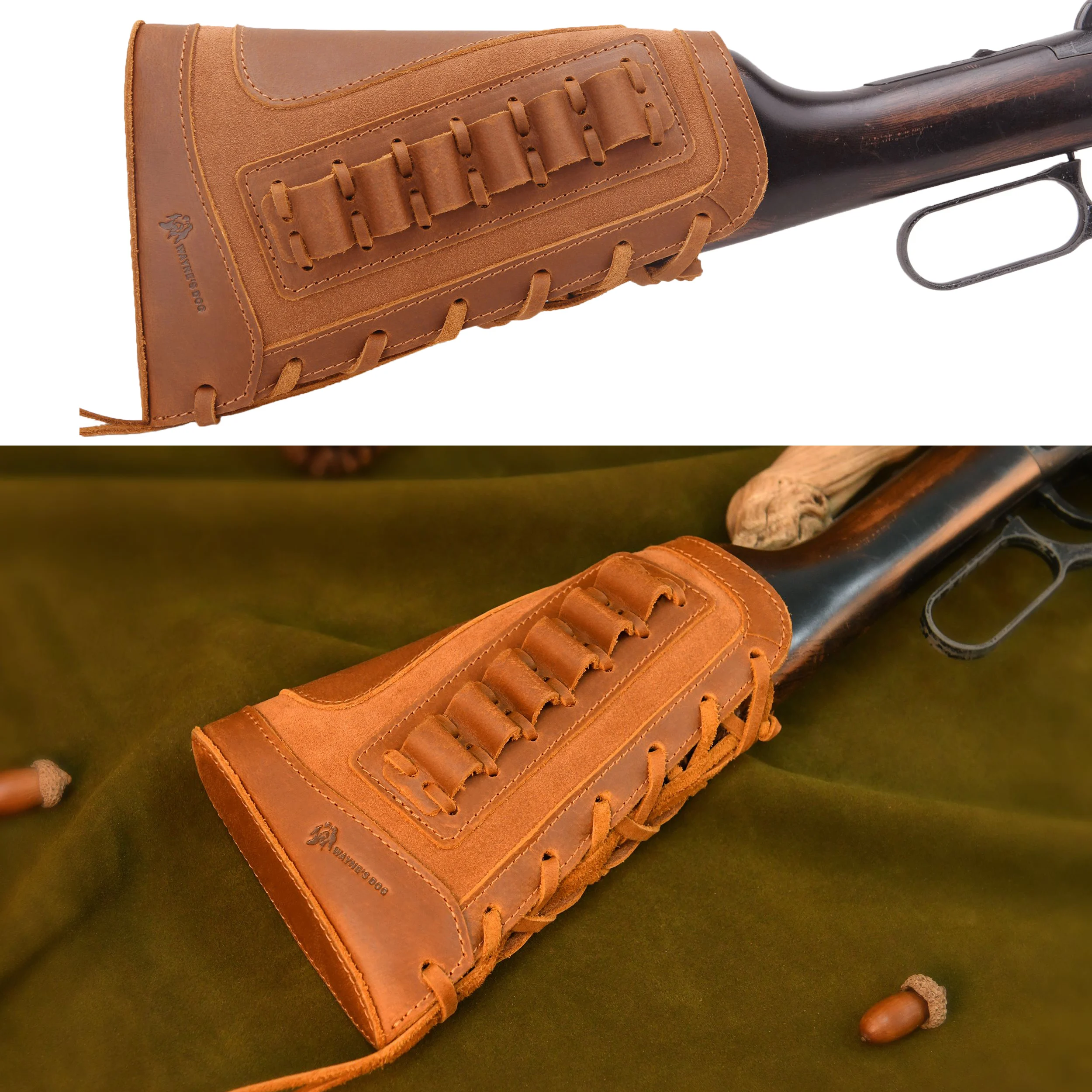 Leather Gun Cheek Rest Pad Rifle Buttstock Extension Gun Shell Holder for .30/30 .45-70 .357.308 .22MAG 12GA .44MAG