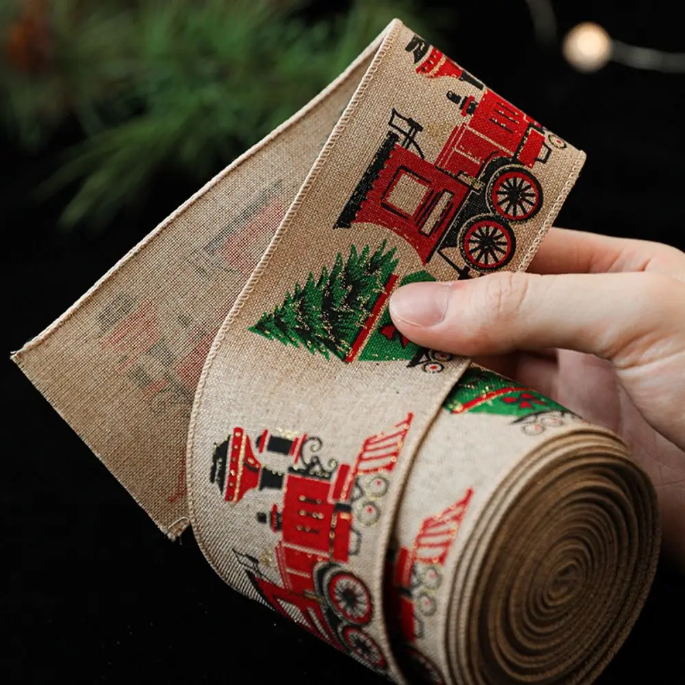 New Christmas Red Ribbon Wrapping DIY with Wired Edge Fabric Swirl Ribbon 2m Lmitation Linen Burlap Ribbon