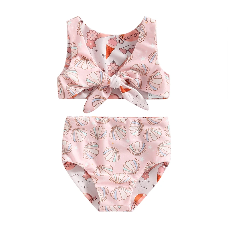 

Kids Girls 2 Piece Swimsuits Floral Print Bikini Bathing Suit Sleeveless Bowknot Tank Tops with Shorts Split Swimwear Set