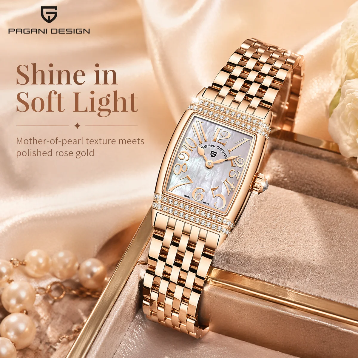 Pagani Design 22MM Women's Quartz Watch Swiss Movement Stainless Steel Waterproof Diamond Set Luxury Quartz Watch view 2