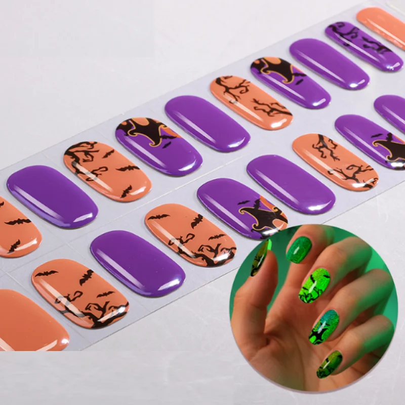 

22 Strips Halloween Luminous Gel Nail Wraps UV Free Full Cover Adhesive Nail Art Decorations Nail Slider Nail Art Accessories